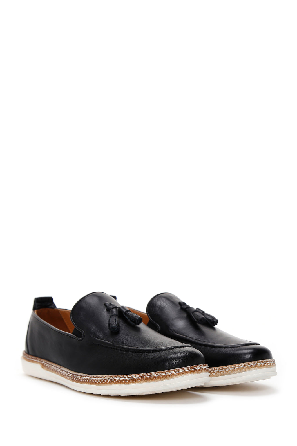 Erkek Siyah Deri Püsküllü Casual Loafer