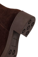 Woman Brown Zip Closure Chunky Heeled Suede Boots | Derimod Woman Brown Zip Closure Chunky Heeled Suede Boots | Derimod