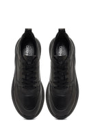 Male Black Lace-Up Thick-Soled Leather Sneaker | Derimod Male Black Lace-Up Thick-Soled Leather Sneaker | Derimod