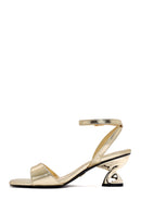 Women's Gold Ankle Buckle Chunky Heel Metallic Sandals | Derimod Women's Gold Ankle Buckle Chunky Heel Metallic Sandals | Derimod