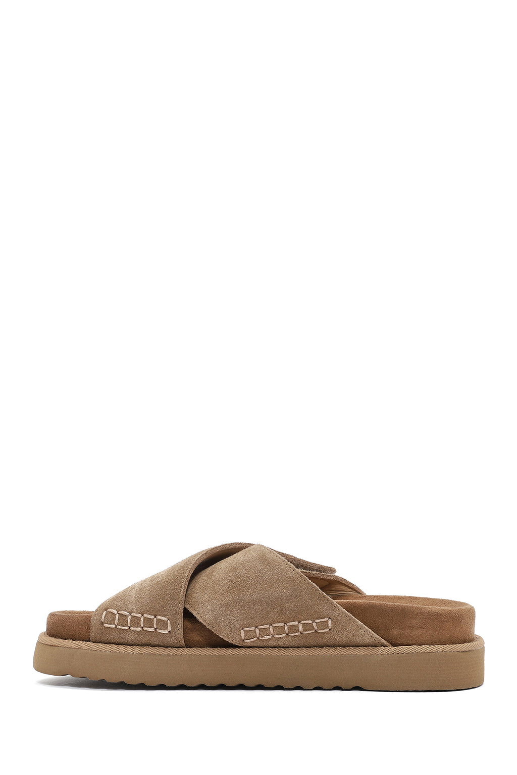 Kadın Taba Bantlı Kalın Tabanlı Süet Deri Terlik