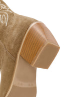 Women's Mink Suede Leather Heeled Cowboy Boots | Derimod Women's Mink Suede Leather Heeled Cowboy Boots | Derimod