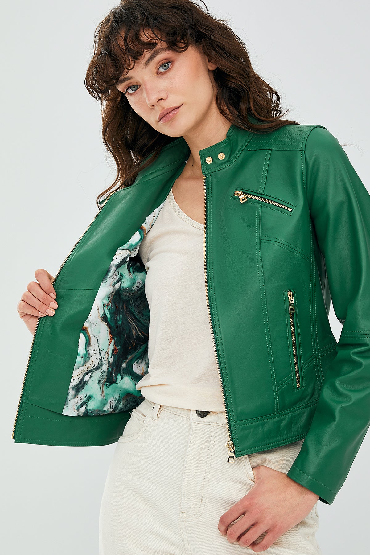 Kylie Kadın Yeşil Deri Ceket