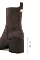 Woman Mink Suede Zippered Heels Leather Boat | Derimod Woman Mink Suede Zippered Heels Leather Boat | Derimod