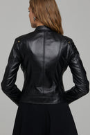 Sonia Women's Black Short Leather Jacket | Derimod Sonia Women's Black Short Leather Jacket | Derimod