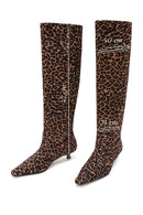 Women's Leopard Thin Low Heel Suede Leather Boots | Derimod Women's Leopard Thin Low Heel Suede Leather Boots | Derimod