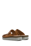 Women's Tan Double-Strap Leather Comfort Slippers | Derimod Women's Tan Double-Strap Leather Comfort Slippers | Derimod