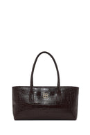 Woman Brown Croc-Embossed Shoulder Bag | Derimod Woman Brown Croc-Embossed Shoulder Bag | Derimod