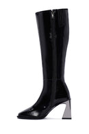 Women's Black Thick Heeled Zippered Patent Leather Boots | Derimod Women's Black Thick Heeled Zippered Patent Leather Boots | Derimod