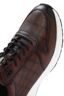 Men's Brown Crocodile Patterned Lace-Up Leather Sneakers | Derimod Men's Brown Crocodile Patterned Lace-Up Leather Sneakers | Derimod