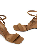 Woman Tan Ankle-Buckle Wedge-Heel Suede Sandal | Derimod Woman Tan Ankle-Buckle Wedge-Heel Suede Sandal | Derimod
