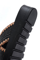 Women's Black Thick-Soled Straw Slippers | Derimod Women's Black Thick-Soled Straw Slippers | Derimod