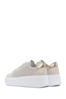 Kadın Bej Kalın Tabanlı Bağcıklı Deri Sneaker | Derimod Kadın Bej Kalın Tabanlı Bağcıklı Deri Sneaker | Derimod