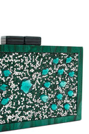 Women's Green Chain Strap Stone Mini Clutch Bag | Derimod Women's Green Chain Strap Stone Mini Clutch Bag | Derimod