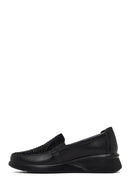 Woman Black Stone-Detail Wedge Heel Leather Comfort Shoes | Derimod Woman Black Stone-Detail Wedge Heel Leather Comfort Shoes | Derimod