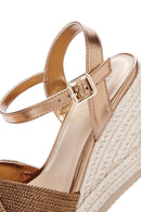 Women's Bronze Ankle Strap Metallic Wedge Heel Espadrilles | Derimod Women's Bronze Ankle Strap Metallic Wedge Heel Espadrilles | Derimod