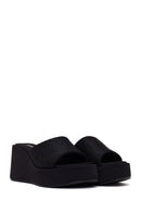 Woman Black Stone-Embellished Wedge-Heel Fabric Slipper | Derimod Woman Black Stone-Embellished Wedge-Heel Fabric Slipper | Derimod
