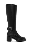 Women's Black Zippered Buckle Detailed Thick Heeled Boots | Derimod Women's Black Zippered Buckle Detailed Thick Heeled Boots | Derimod