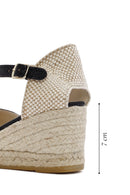 Kadın Siyah Bilekten Bantlı Dolgu Topuklu Deri Espadril | Derimod Kadın Siyah Bilekten Bantlı Dolgu Topuklu Deri Espadril | Derimod