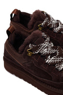 Woman Brown Lace-Up Thick-Soled Furry Suede Teddy Sneaker | Derimod Woman Brown Lace-Up Thick-Soled Furry Suede Teddy Sneaker | Derimod