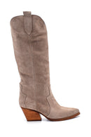 Women's Suede Leather Heeled Cowboy Boots | Derimod Women's Suede Leather Heeled Cowboy Boots | Derimod