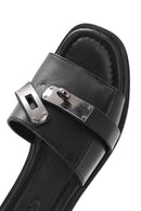 Women's Black Buckle Leather Slippers | Derimod Women's Black Buckle Leather Slippers | Derimod