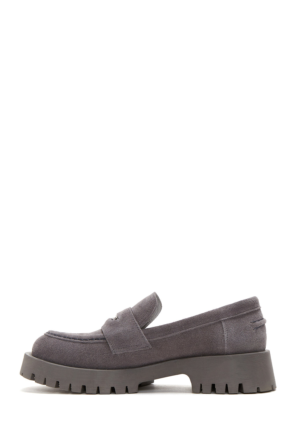 Kadın Gri Deri Süet Maskülen Loafer