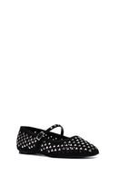 Women's Black Buckled Stoned Leather Ballerinas | Derimod Women's Black Buckled Stoned Leather Ballerinas | Derimod