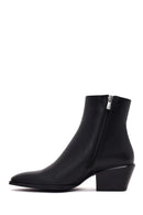 Woman Black Zip Closure Short Thick-Heeled Leather Cowboy Boots | Derimod Woman Black Zip Closure Short Thick-Heeled Leather Cowboy Boots | Derimod