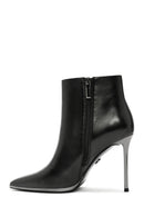 Women's Black Zippered Thin Heeled Leather Boots | Derimod Women's Black Zippered Thin Heeled Leather Boots | Derimod
