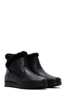 Women's Black Zippered Fur Detailed Leather Comfort Boots | Derimod Women's Black Zippered Fur Detailed Leather Comfort Boots | Derimod