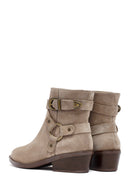 Woman Beige Zippered Suede Leather Cowboy Boots | Derimod Woman Beige Zippered Suede Leather Cowboy Boots | Derimod