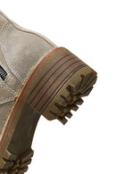 Women's Beige Suede Leather Heeled Boots | Derimod Women's Beige Suede Leather Heeled Boots | Derimod