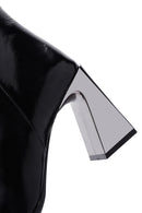 Women's Black Thick Heeled Zippered Patent Leather Boots | Derimod Women's Black Thick Heeled Zippered Patent Leather Boots | Derimod