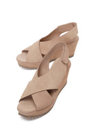 Woman Beige Strappy Wedge Suede Sandal | Derimod Woman Beige Strappy Wedge Suede Sandal | Derimod