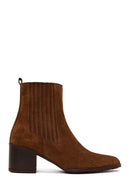 Woman Brown Zip Closure Chunky Heeled Suede Boots | Derimod Woman Brown Zip Closure Chunky Heeled Suede Boots | Derimod