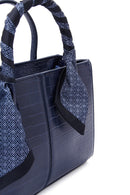 Women's Navy Blue Long Strap Crocodile Patterned Handbag with Accessory Detail | Derimod Women's Navy Blue Long Strap Crocodile Patterned Handbag with Accessory Detail | Derimod