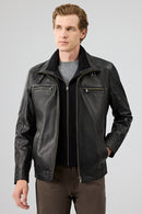 Mateo Men's Black Leather Jacket | Derimod Mateo Men's Black Leather Jacket | Derimod