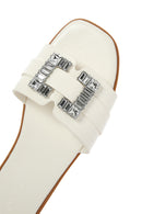 Women's White Stone Slippers | Derimod Women's White Stone Slippers | Derimod