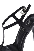 Women's Black Ankle Strap Patterned Leather Thin High Heel Sandals | Derimod Women's Black Ankle Strap Patterned Leather Thin High Heel Sandals | Derimod