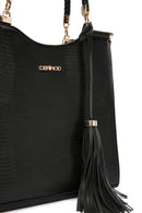 Women's Black Printed Long Strap Shoulder Bag | Derimod Women's Black Printed Long Strap Shoulder Bag | Derimod