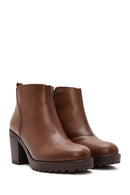 Women's Brown Zippered Thick Heeled Boots | Derimod Women's Brown Zippered Thick Heeled Boots | Derimod