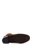 Woman Brown Zip Closure Printed Thick-Heeled Suede Boots | Derimod Woman Brown Zip Closure Printed Thick-Heeled Suede Boots | Derimod