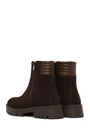 Woman Brown Double Zip Closure Suede Boots | Derimod Woman Brown Double Zip Closure Suede Boots | Derimod