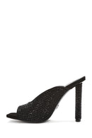 Women's Black Thick High Heeled Stoned Leather Slippers | Derimod Women's Black Thick High Heeled Stoned Leather Slippers | Derimod