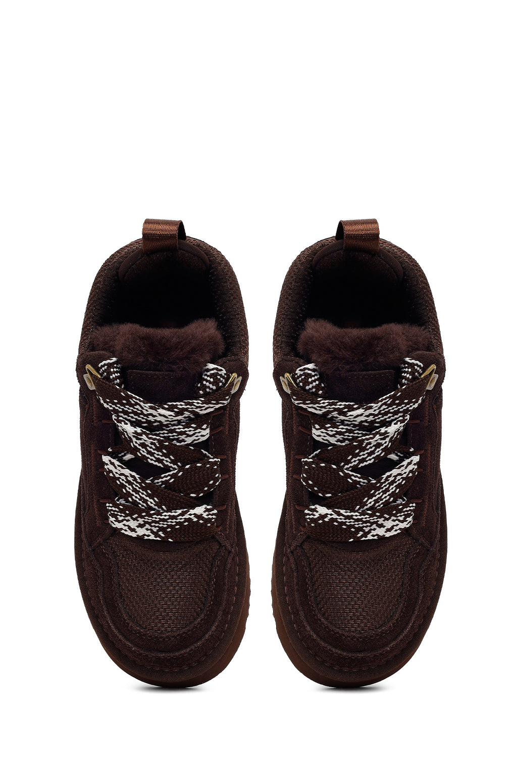 Kadın Kahverengi Bağcıklı Kalın Tabanlı Tüylü Süet Deri Teddy Sneaker