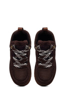 Woman Brown Lace-Up Thick-Soled Furry Suede Teddy Sneaker | Derimod Woman Brown Lace-Up Thick-Soled Furry Suede Teddy Sneaker | Derimod