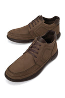 Male Beige Lace-up Thick-soled Nubuck Leather Boots | Derimod Male Beige Lace-up Thick-soled Nubuck Leather Boots | Derimod
