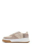 Women's Beige Suede Leather Detailed Sneaker | Derimod Women's Beige Suede Leather Detailed Sneaker | Derimod