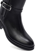 Woman Black Zippered Leather Boot | Derimod Woman Black Zippered Leather Boot | Derimod